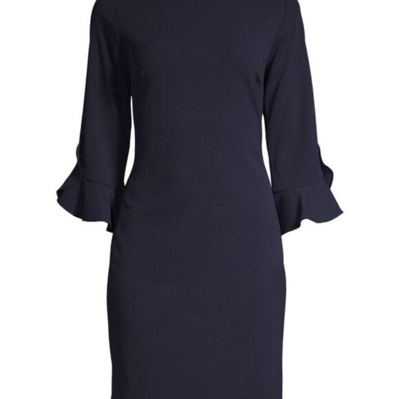 Karl Lagerfeld Navy Ruffle-Cuff Sheath Dress 12P NWT - Picture 4 of 4